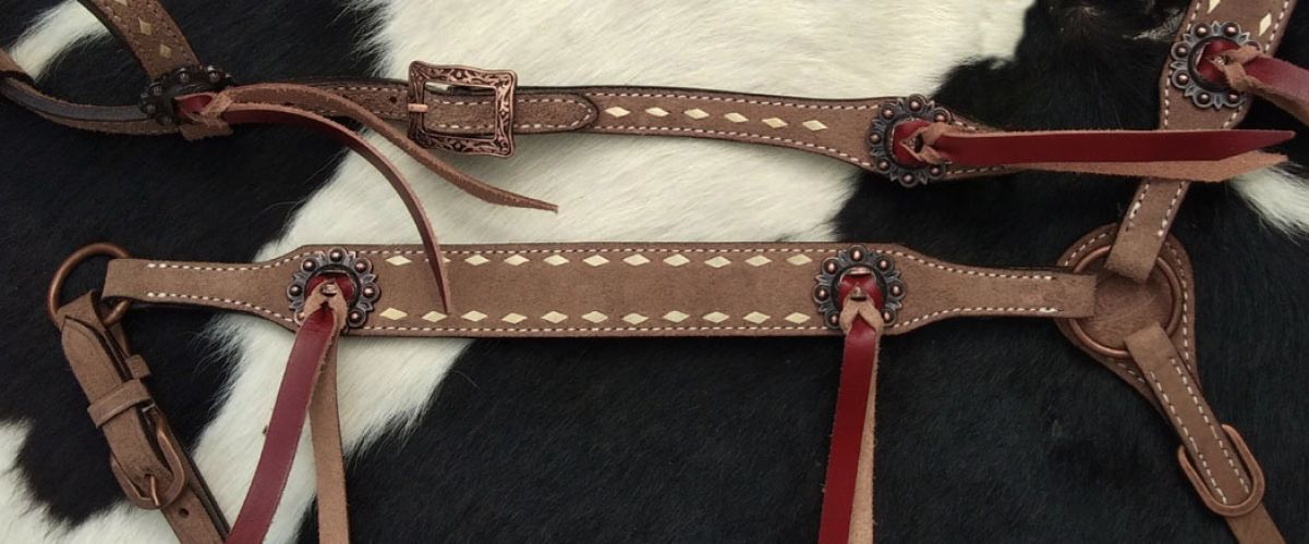 Showman Single ear headstall and breastcollar set with natural buckstitch trim #5